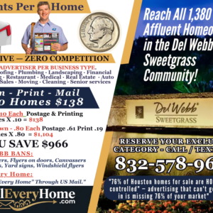 Del Webb Richmond TX Postcard Mailing